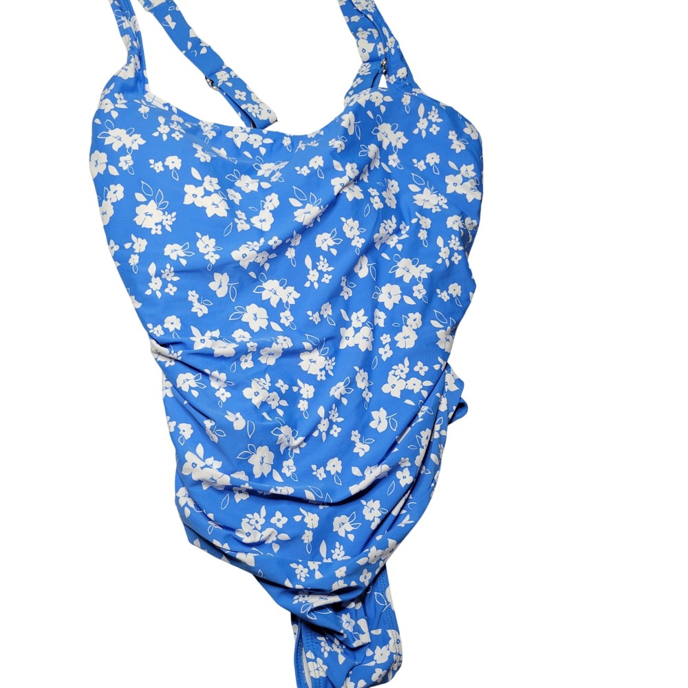 Anne Cole Blue White Floral Ruched One Piece Swimsuit 18W 21PO08003 NEW